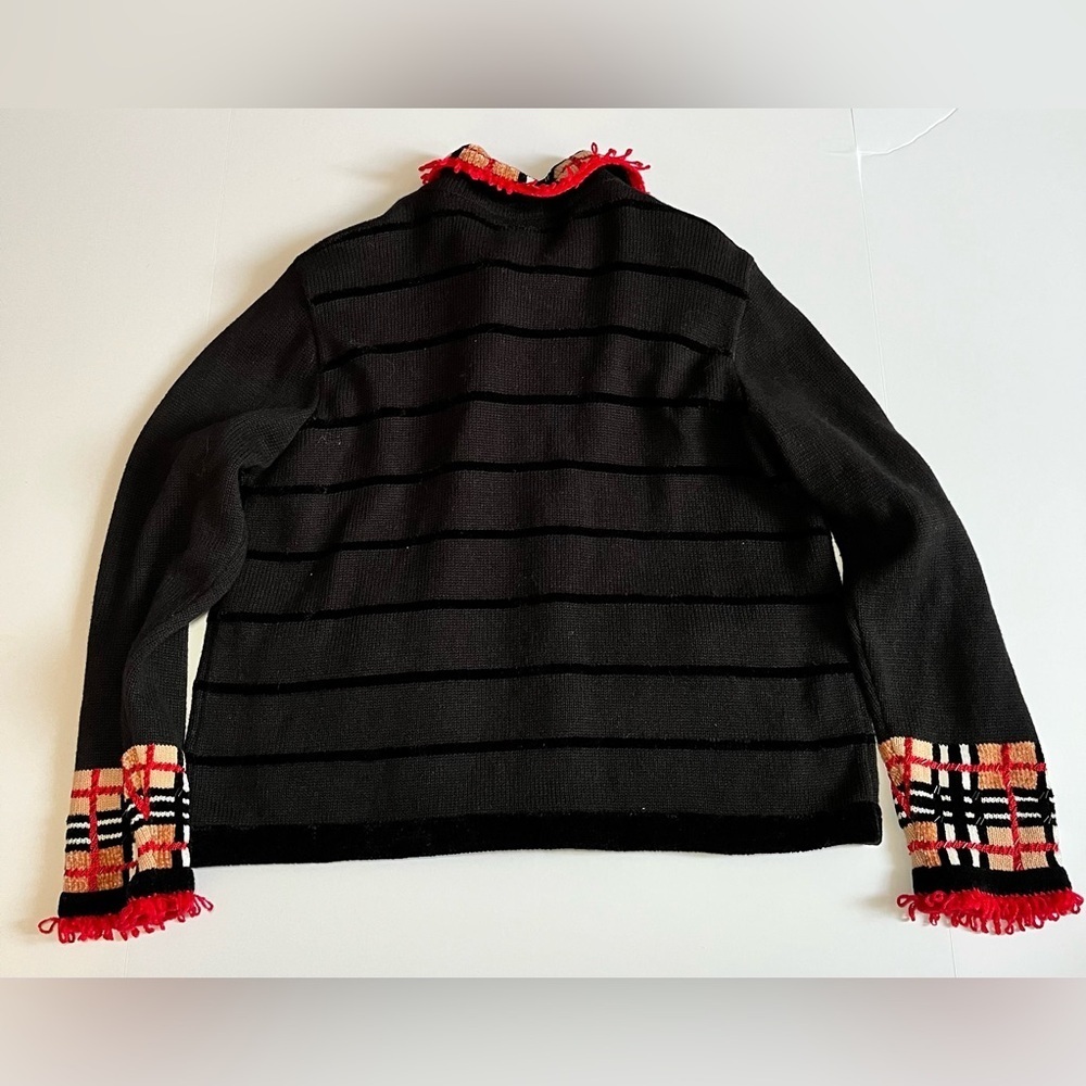 Vintage Jack B Quick Whimsical Retro Black Cardigan Candy Cane plaid multi trim - Picture 2 of 8